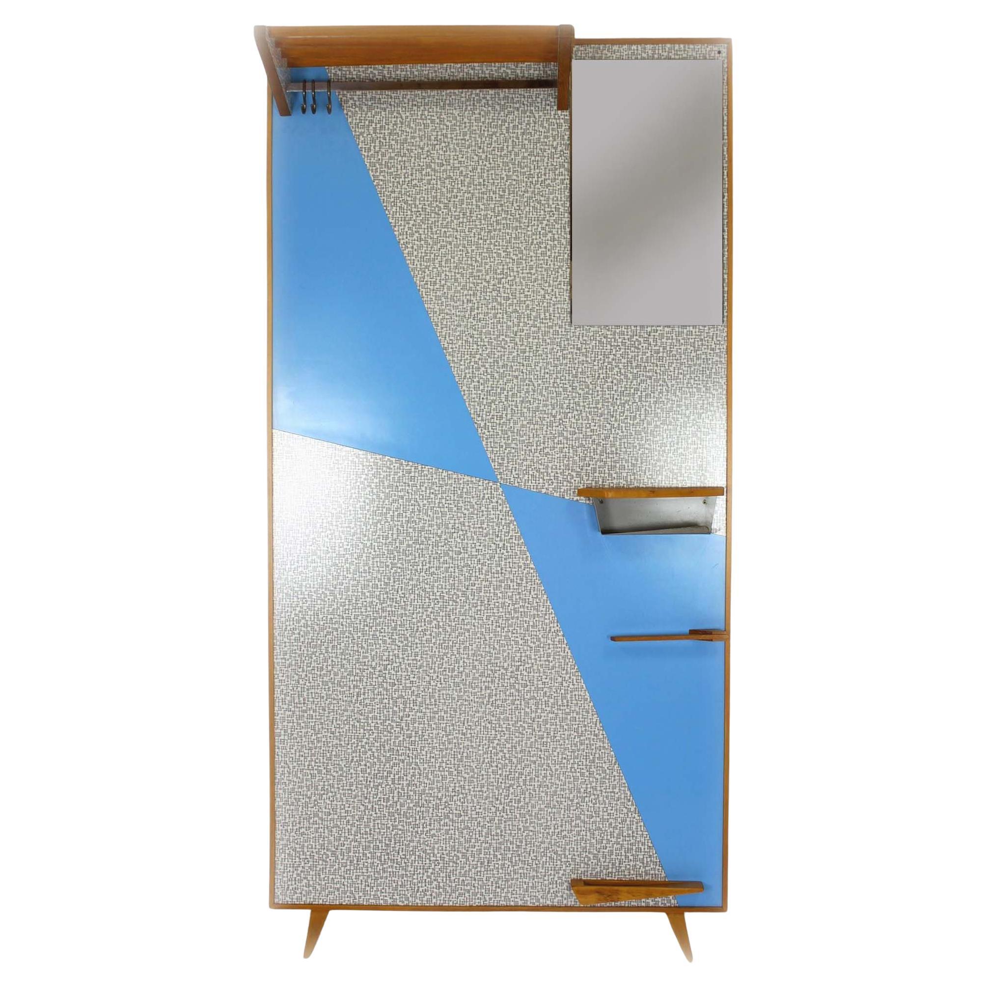 Restored Vintage Blue & Grey Geometric Coat Rack from Drevokov Blatna, 1972