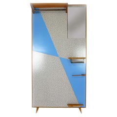 Appendiabiti geometrico blu e grigio d'epoca restaurato di Drevokov Blatna, 1972