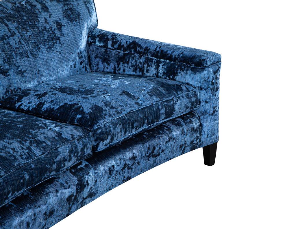 American Restored Vintage Blue Velvet Curved Back Sofa