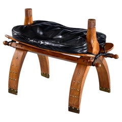 Vintage Restored Camel Saddle Footstool Ottoman