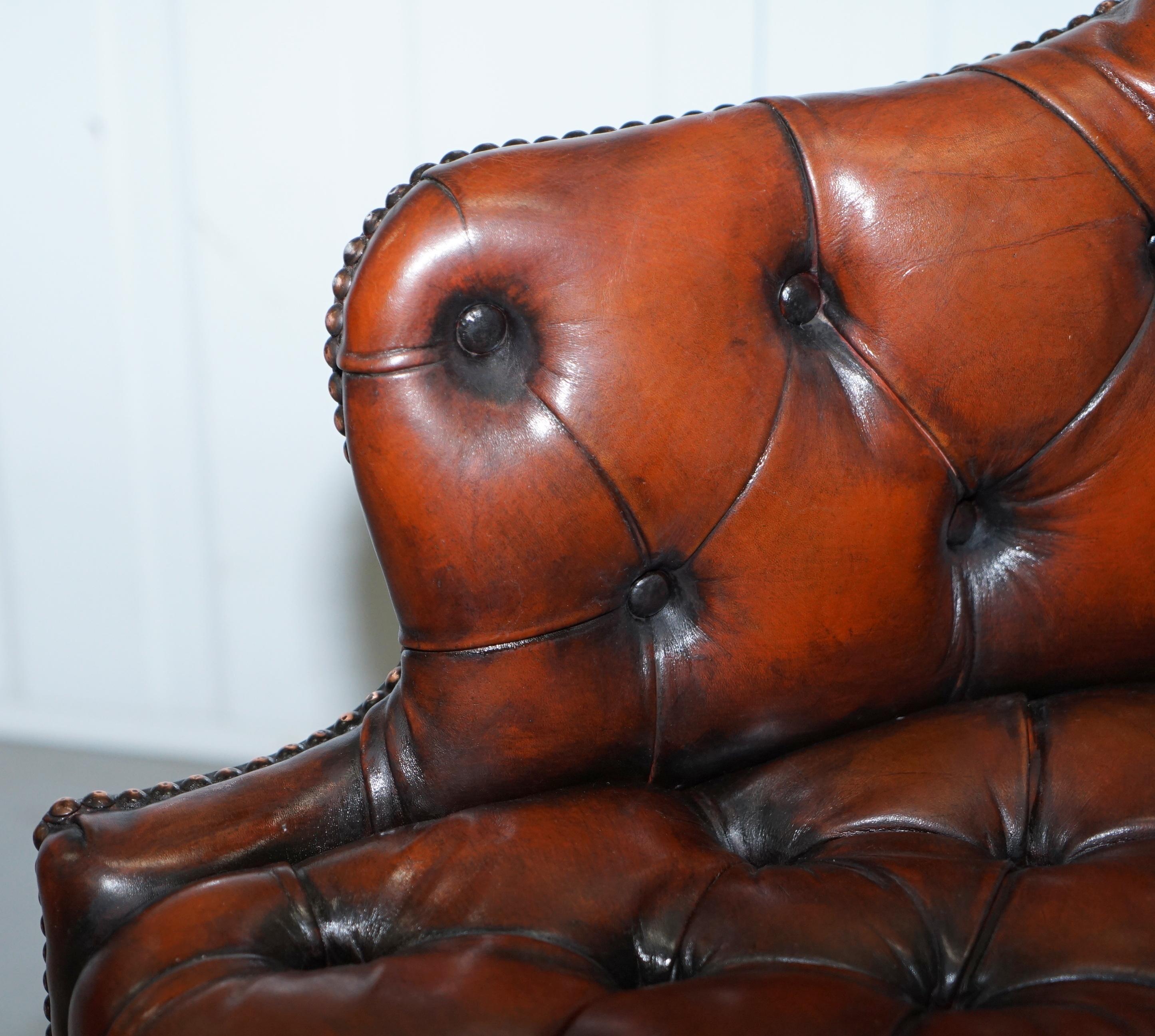 Restored Vintage Chesterfield High Back Brown Leather Directors Captains Chair 2