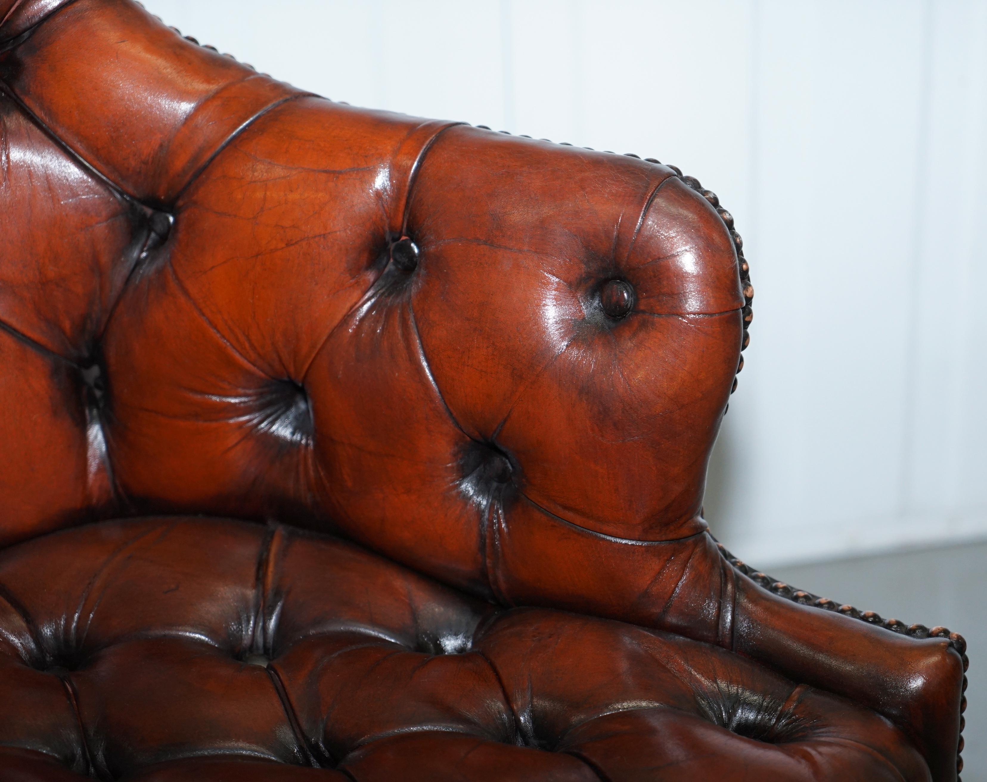 Restored Vintage Chesterfield High Back Brown Leather Directors Captains Chair 3