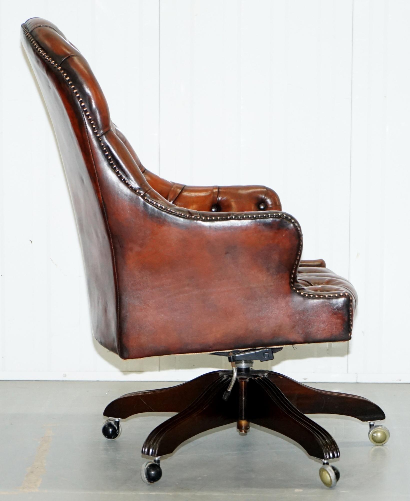 Restored Vintage Chesterfield High Back Brown Leather Directors Captains Chair 6