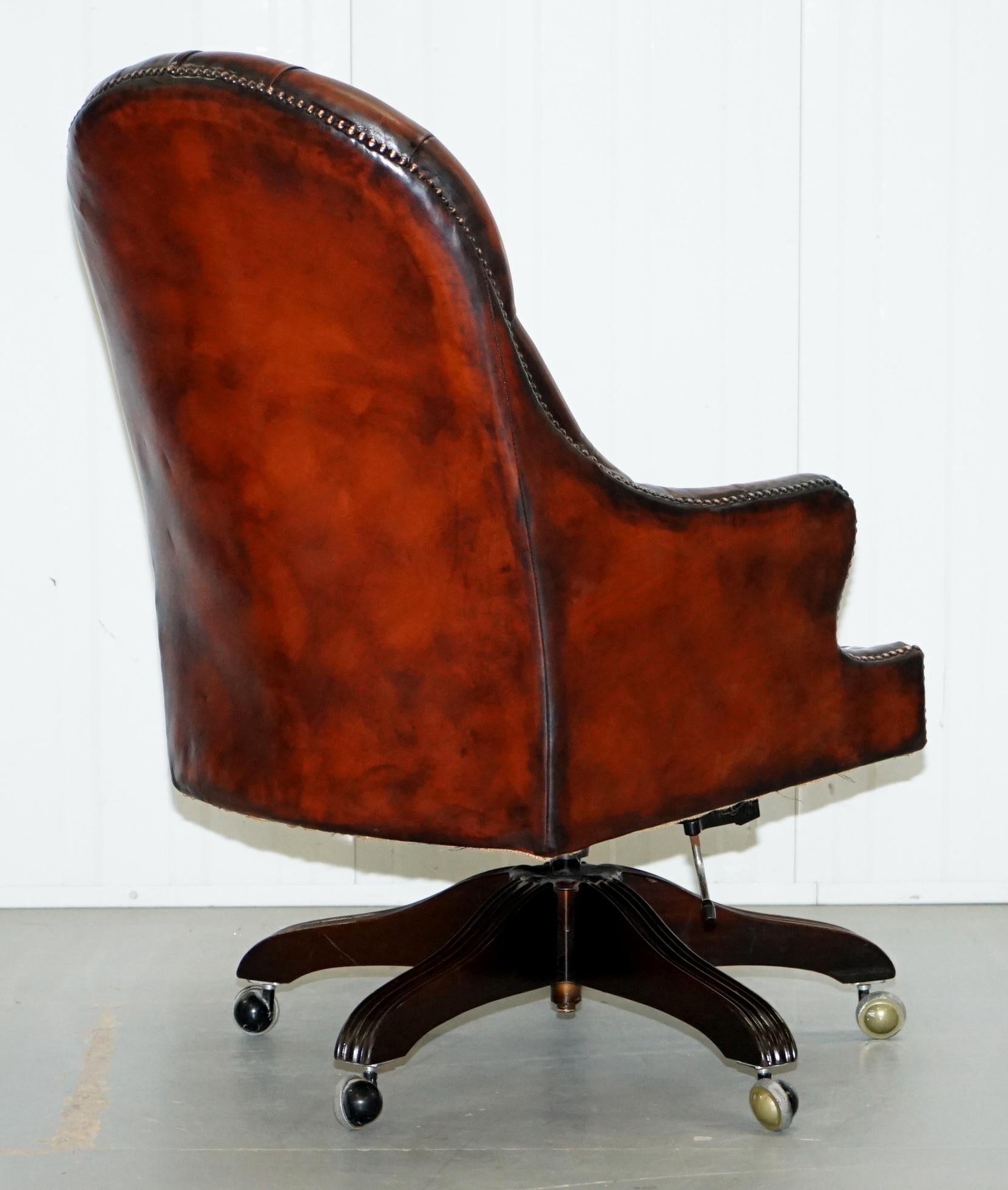 Restored Vintage Chesterfield High Back Brown Leather Directors Captains Chair 7