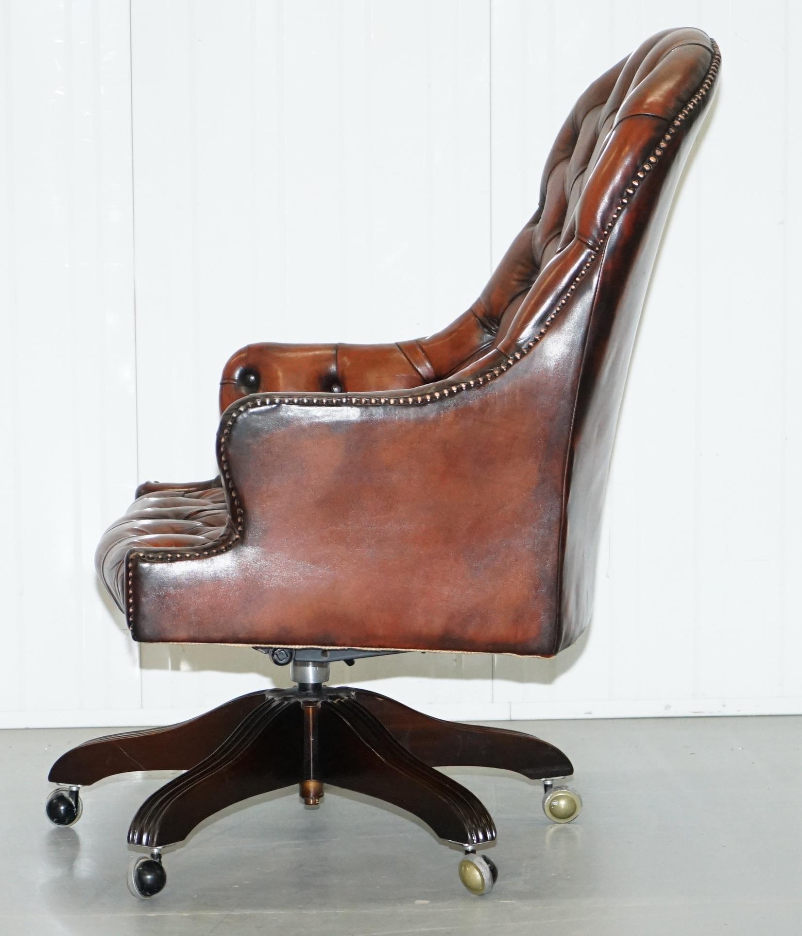 Restored Vintage Chesterfield High Back Brown Leather Directors Captains Chair 9