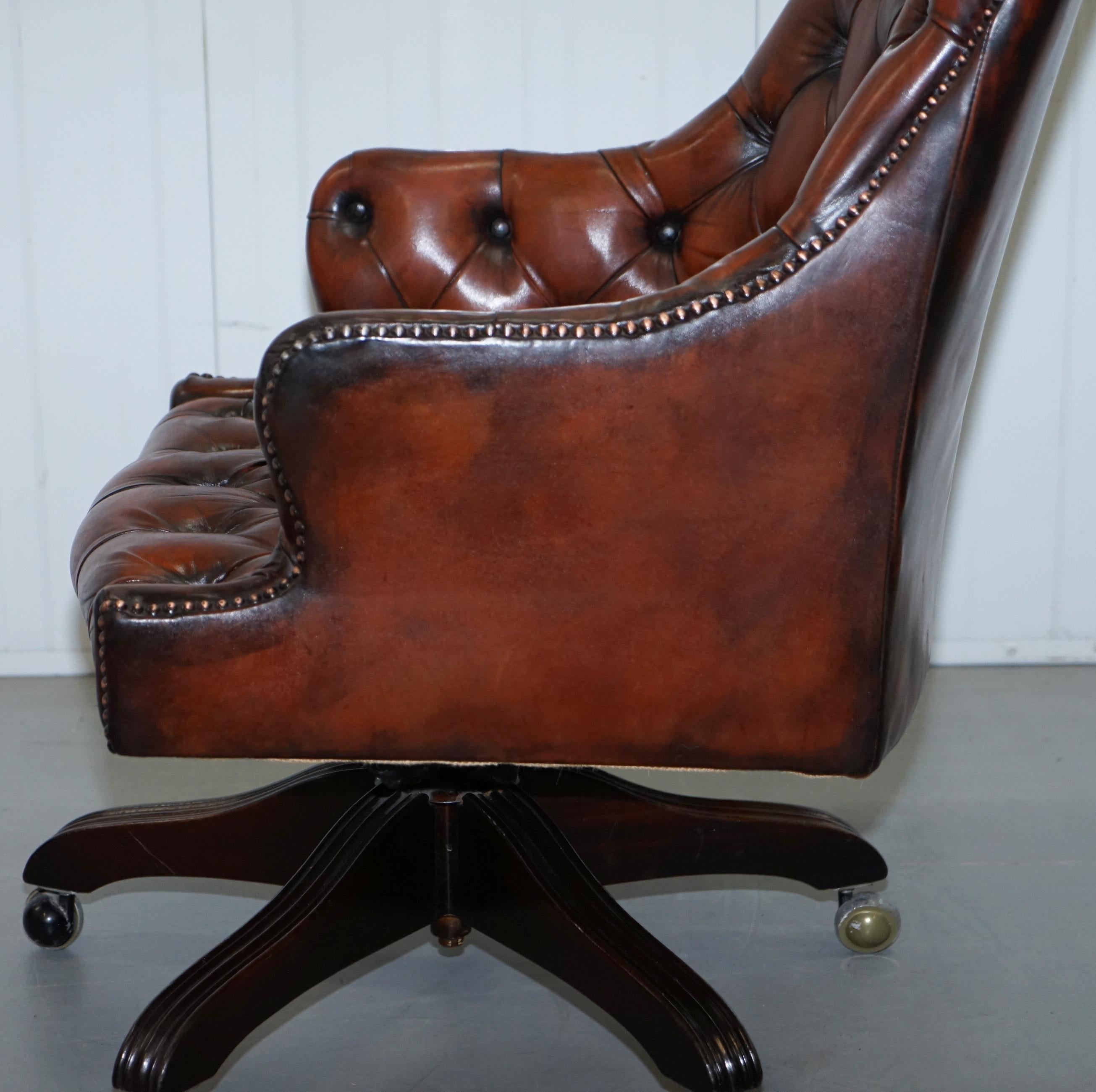 Restored Vintage Chesterfield High Back Brown Leather Directors Captains Chair 10