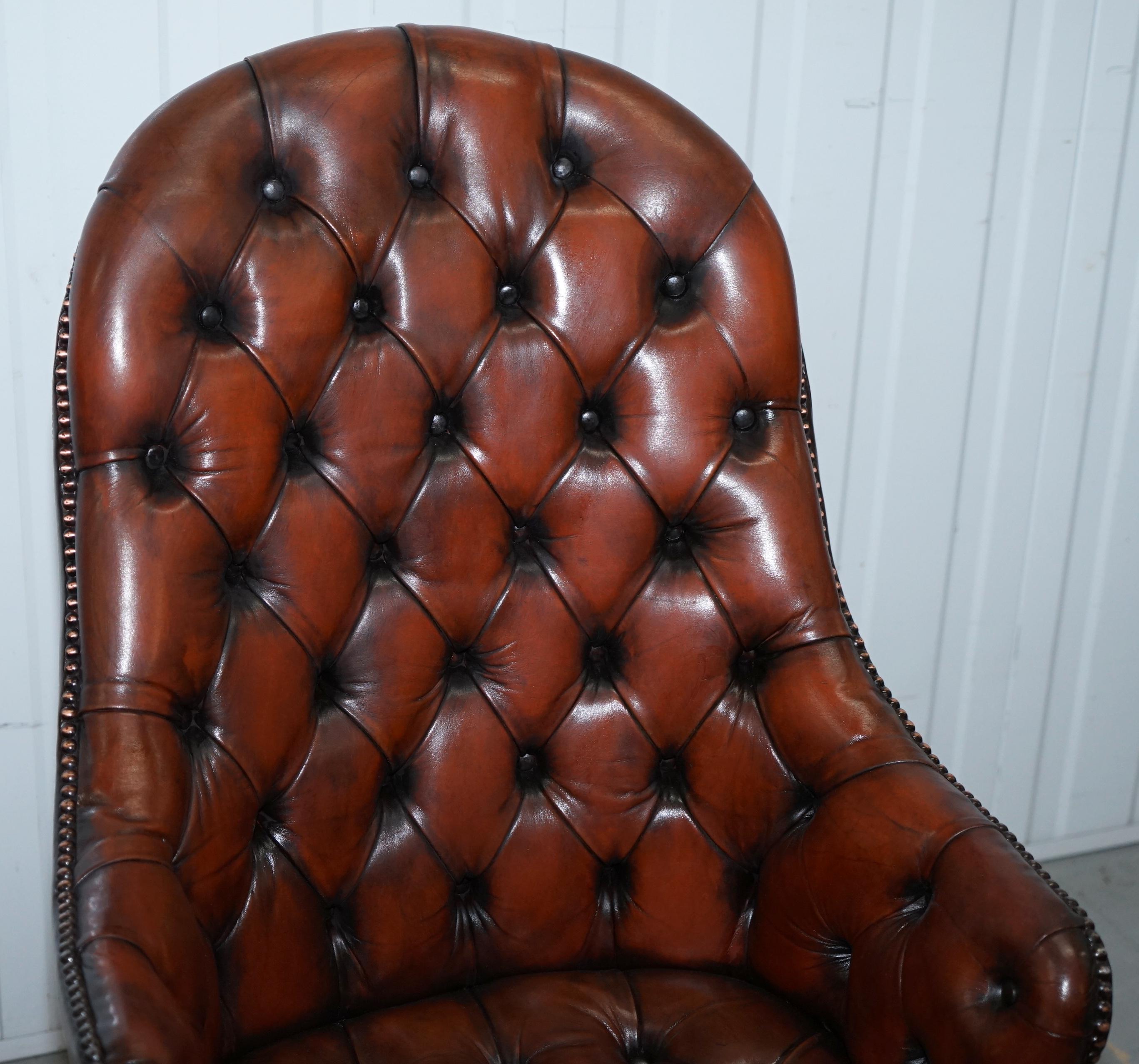 Mid-Century Modern Restored Vintage Chesterfield High Back Brown Leather Directors Captains Chair