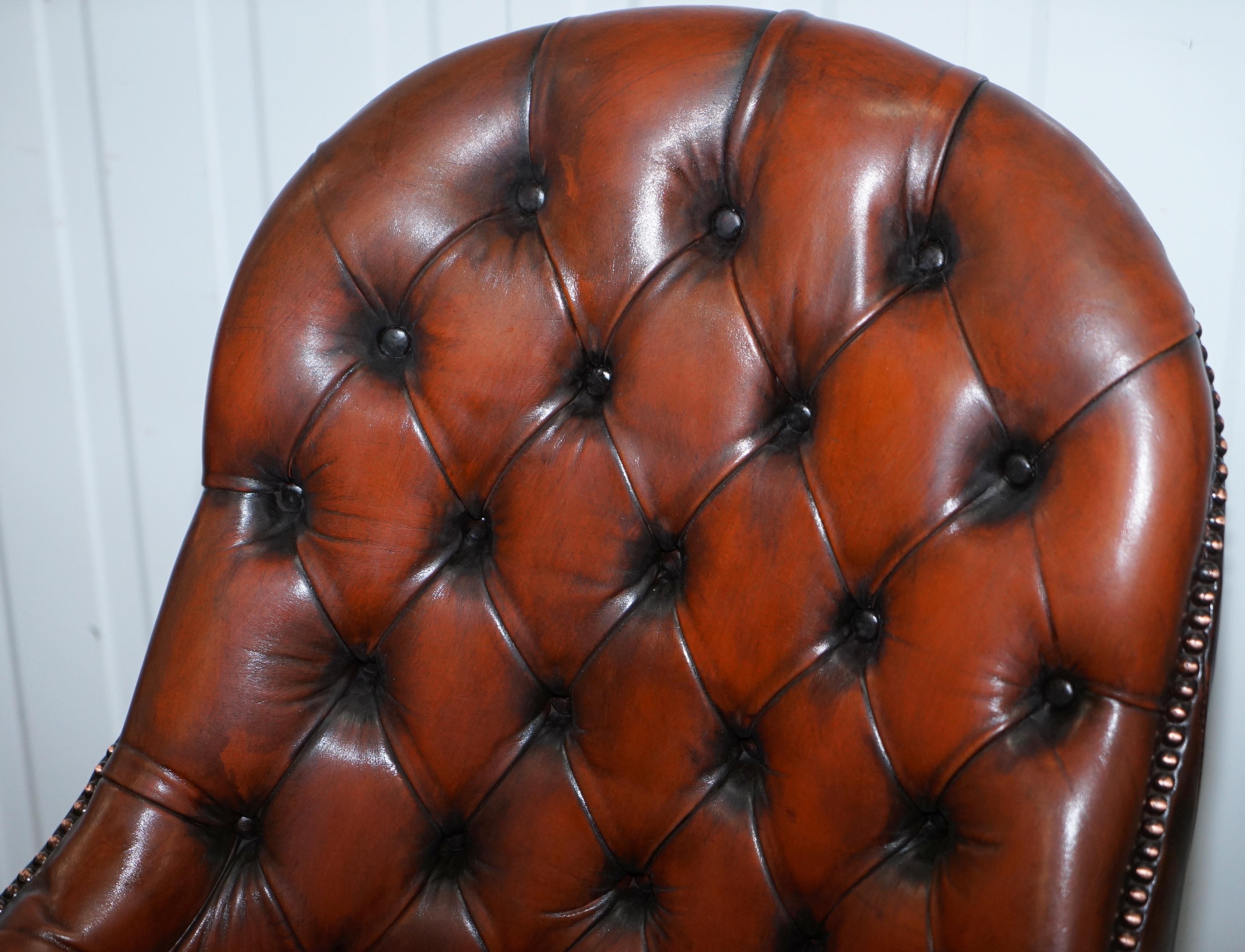 English Restored Vintage Chesterfield High Back Brown Leather Directors Captains Chair