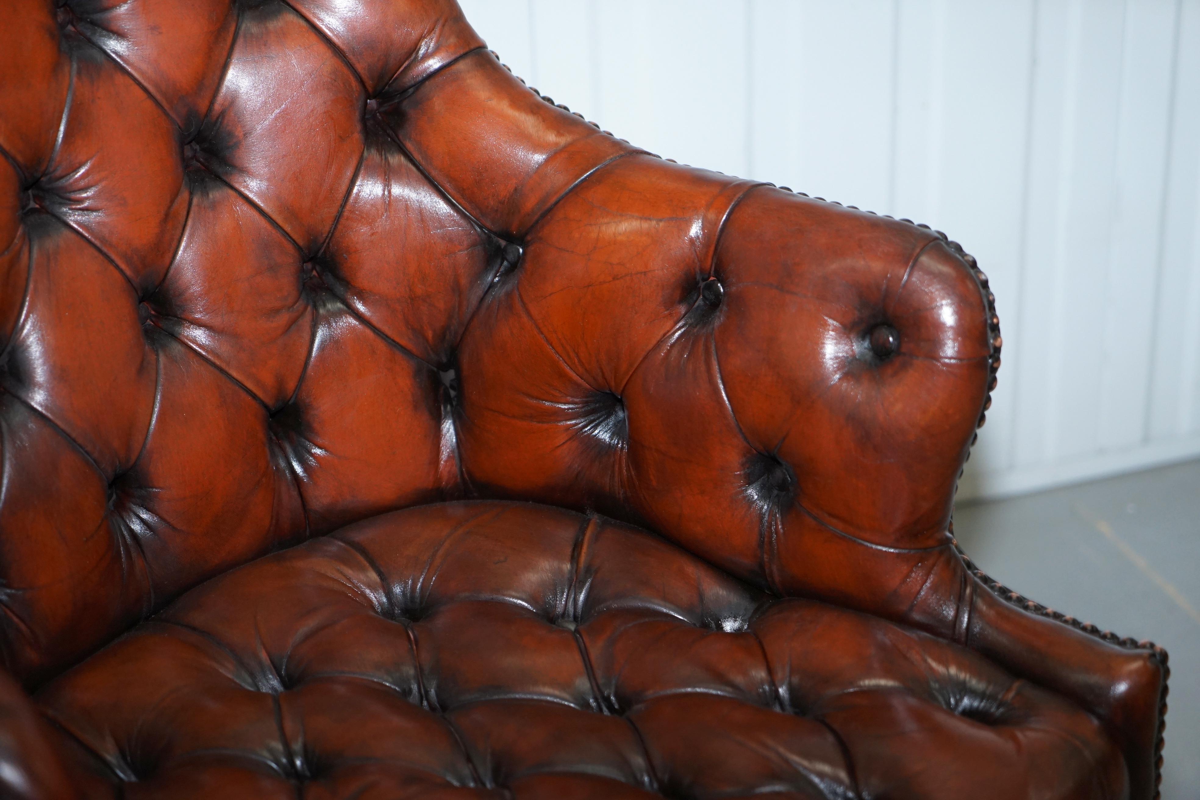 20th Century Restored Vintage Chesterfield High Back Brown Leather Directors Captains Chair