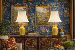 Restored Vintage Chinese Table Lamps, Crackled Yellow Porcelain, 1960s