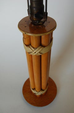 Restored Vintage Eight Strand Rattan Pole Table Lamp on Wood Base