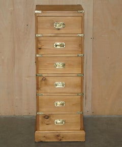 RESTORED ViNTAGE ENGLISH PINE & BRASS MILITARY CAMPIGN TALLBOY CHEST OF DRAWERS