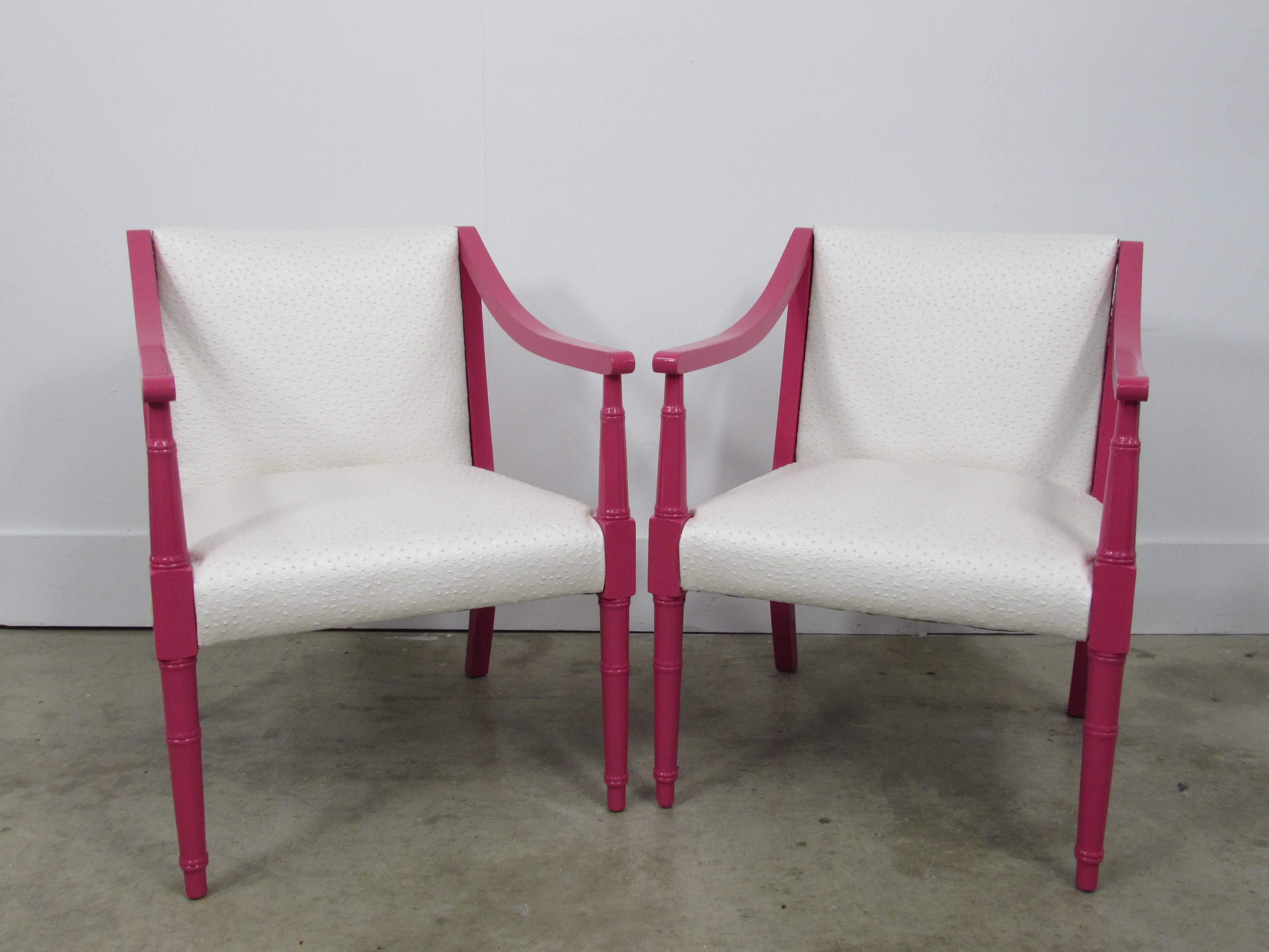 Restored Vintage Faux Bamboo Peony and Ostrich Club Chairs, Pair For Sale 2