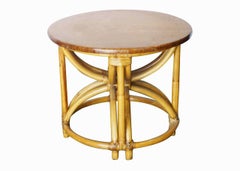 Restored Vintage Five Strand Hour Glass Rattan Coffee Table