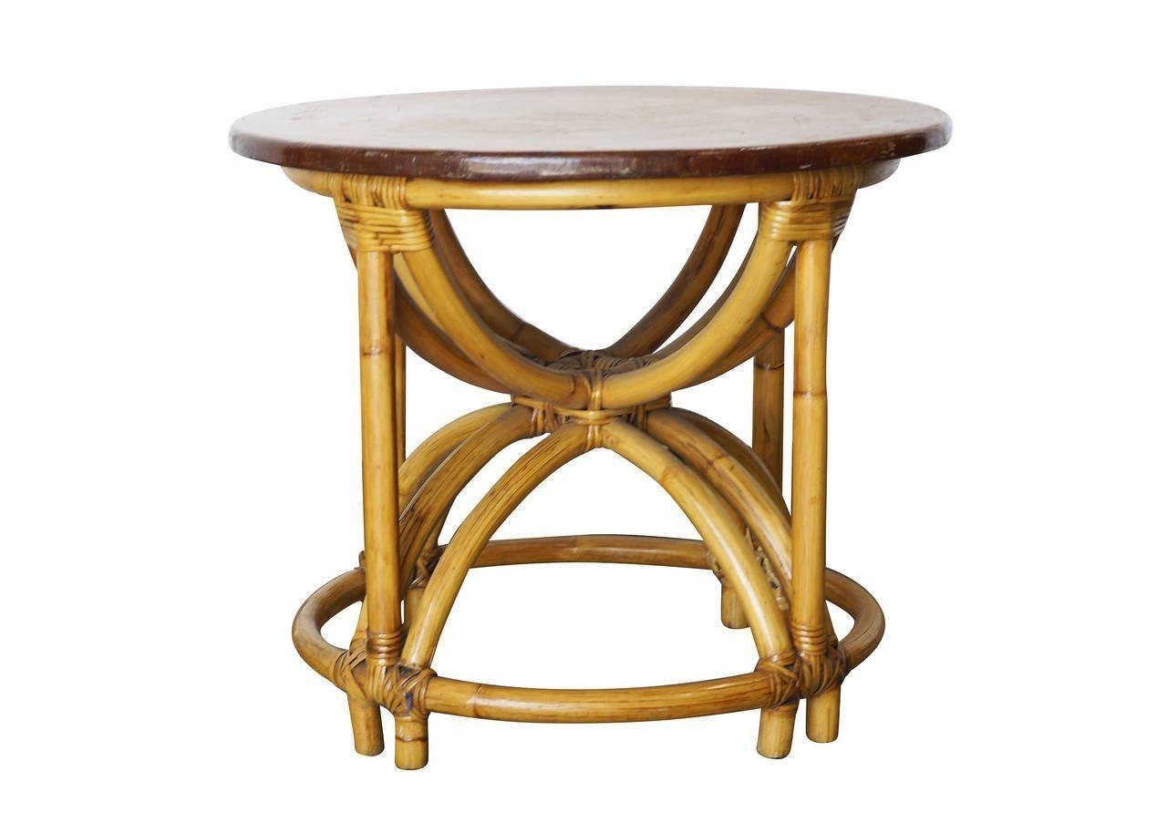 Mid-Century Modern Table basse en rotin restaurée en verre à cinq brins en vente