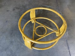 Restored Vintage Five Strand Rattan Coffee Table with Glass Top