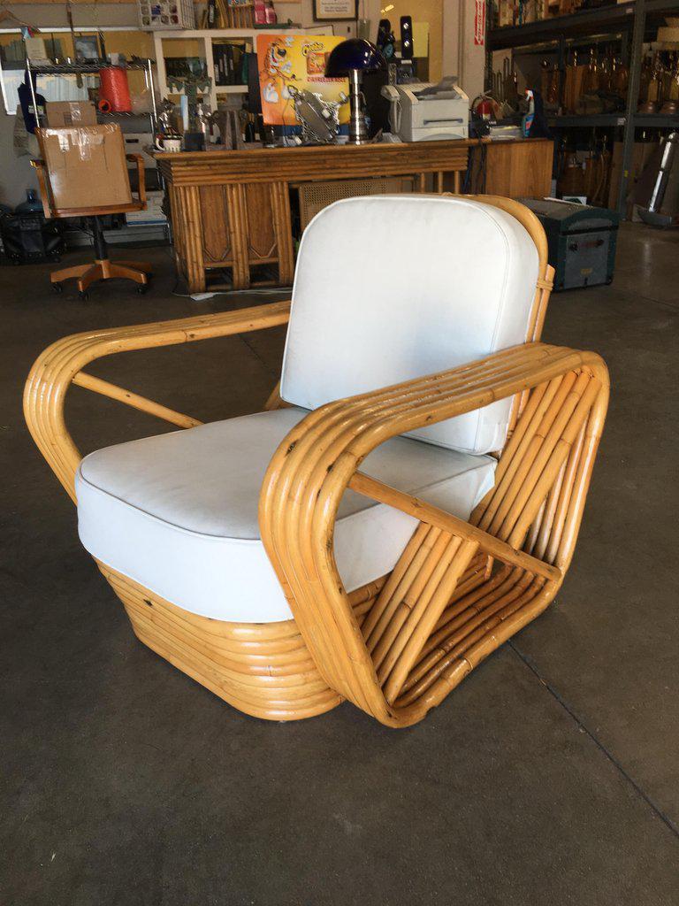 Fauteuil de salon carré Pretzel en rotin à cinq brins restauré, années 1940 Excellent état - En vente à Van Nuys, CA