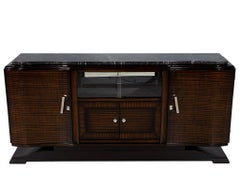Restored Vintage French Art Deco Marble Top Sideboard Bar Cabinet