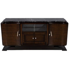 Restored Vintage French Art Deco Marble Top Sideboard Bar Cabinet