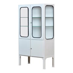Restored Vintage Glass 
Iron Medical Cabinet, 1970s