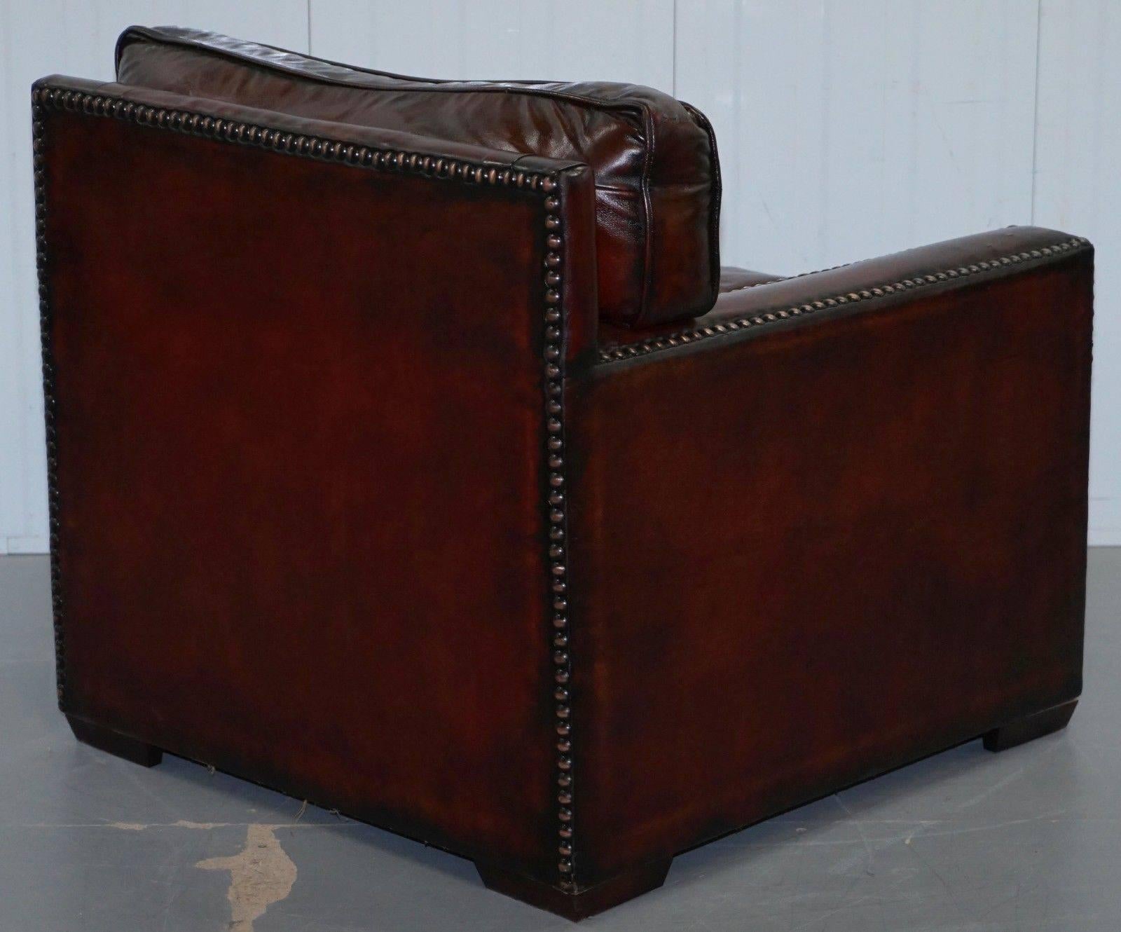 Restored Vintage Handmade in Chelsea Bordeaux Leather Armchair Part of Suite For Sale 4