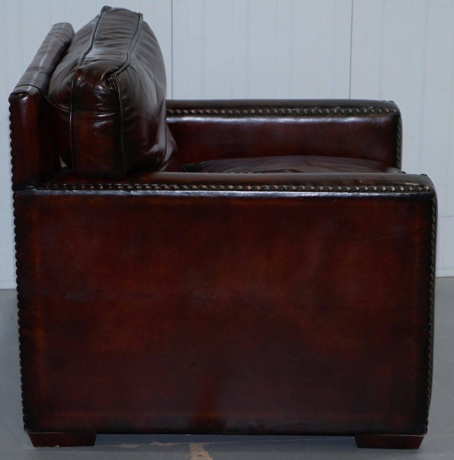 Restored Vintage Handmade in Chelsea Bordeaux Leather Armchair Part of Suite For Sale 3