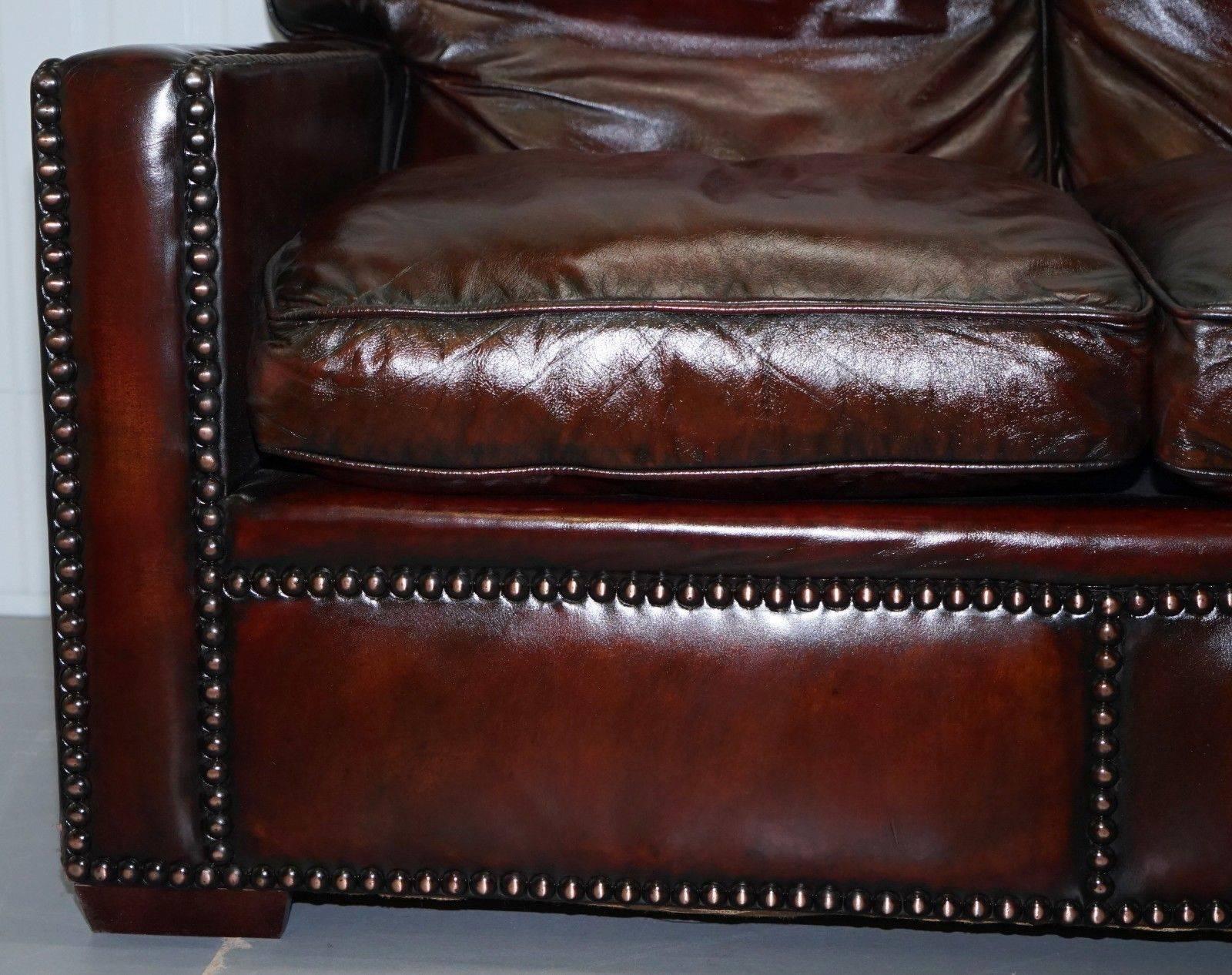 Restored Vintage Handmade in Chelsea Bordeaux Leather Sofa Part of Huge Suite 3