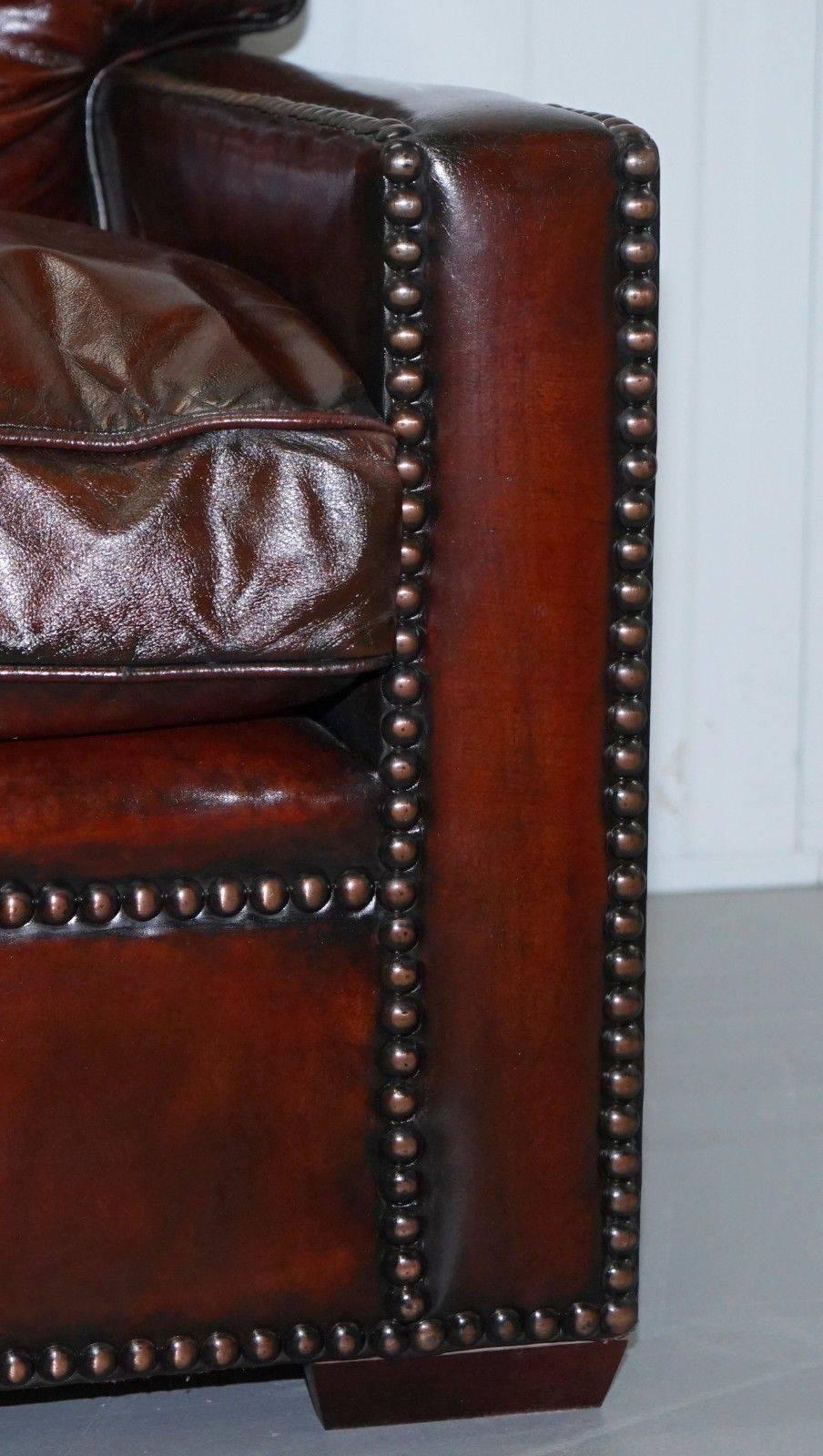 Restored Vintage Handmade in Chelsea Bordeaux Leather Sofa Part of Huge Suite 1