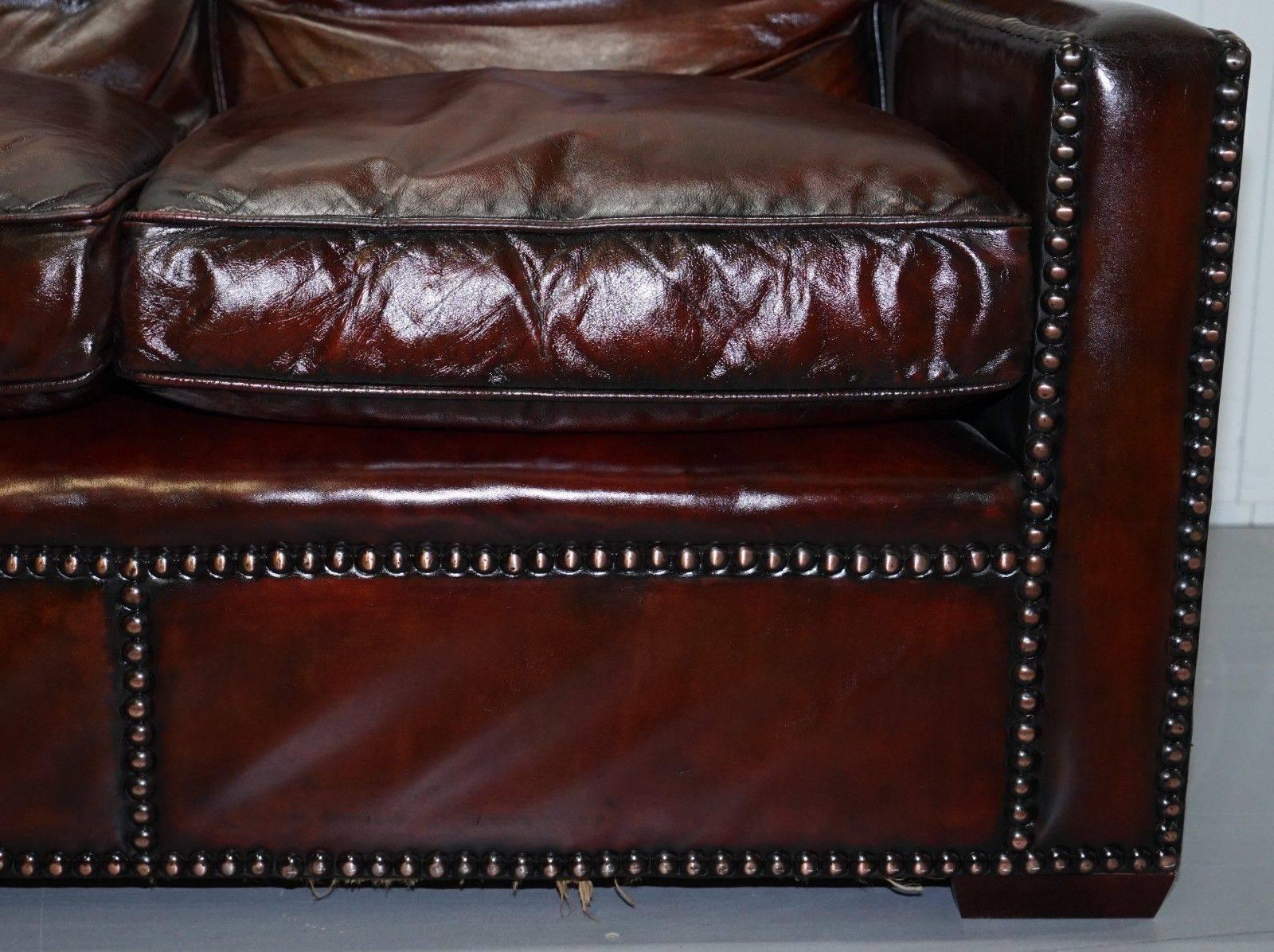Restored Vintage Handmade in Chelsea Bordeaux Leather Sofa Part of Huge Suite 3