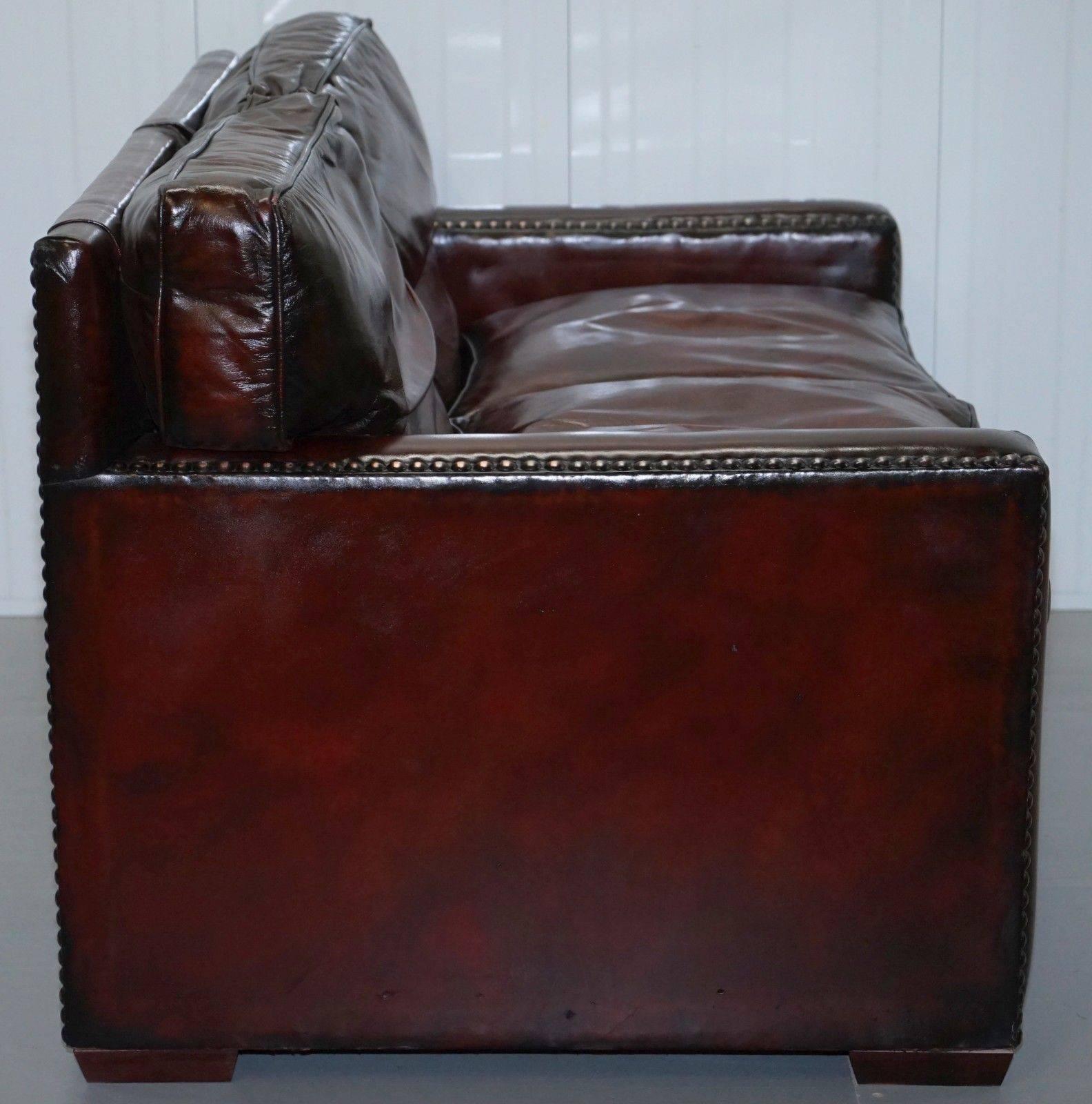 Restored Vintage Handmade in Chelsea Bordeaux Leather Sofa Part of Huge Suite 4