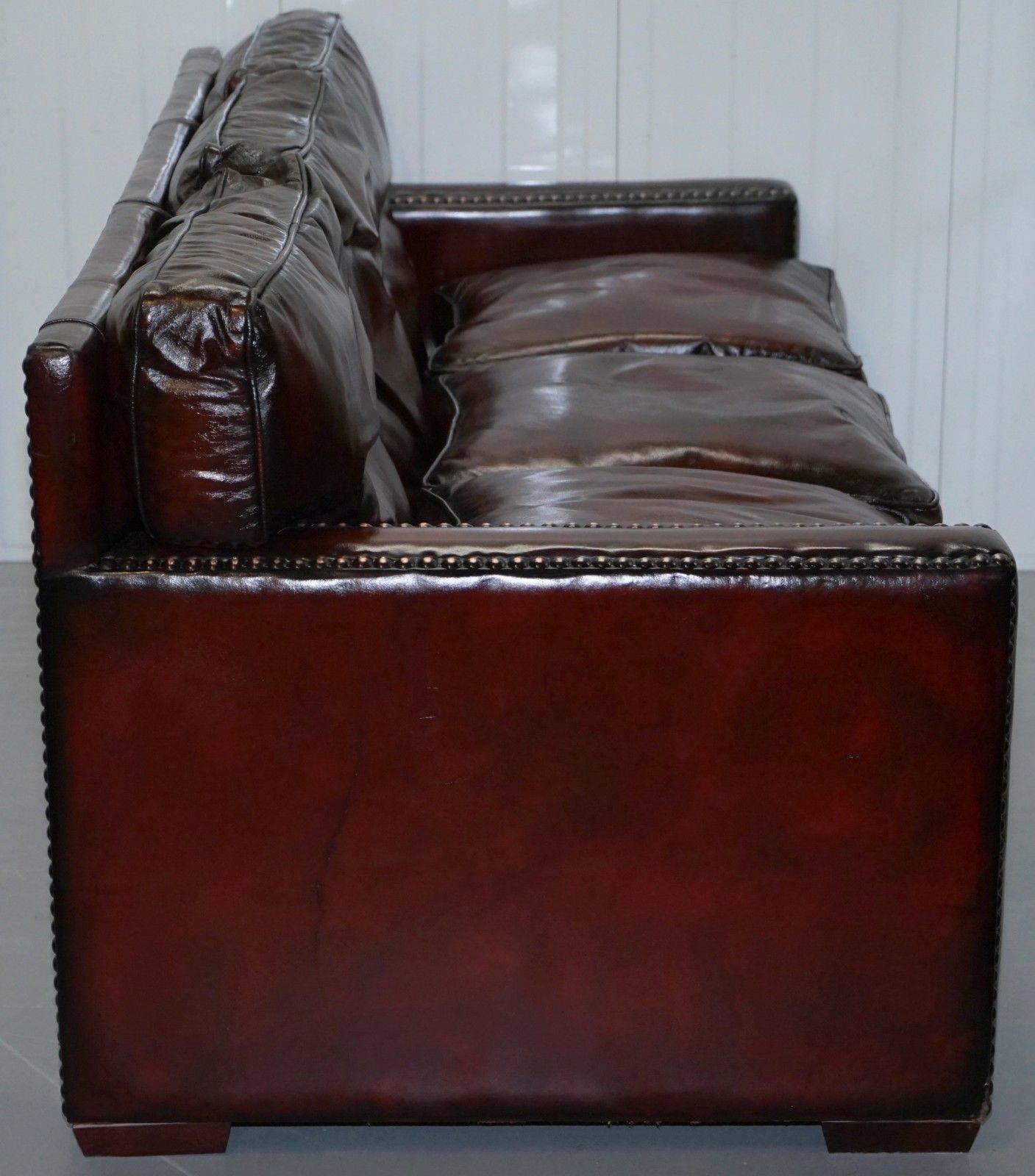 Restored Vintage Handmade in Chelsea Bordeaux Leather Sofa Part of Huge Suite 5