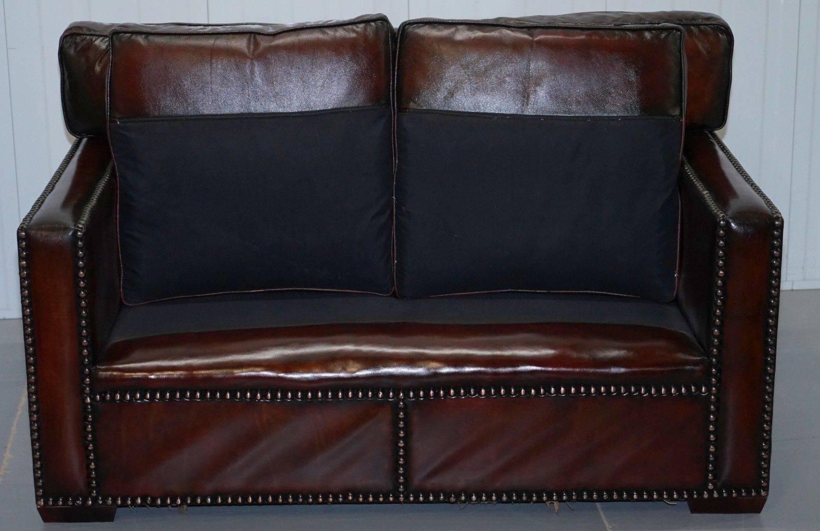 Restored Vintage Handmade in Chelsea Bordeaux Leather Sofa Part of Huge Suite 5