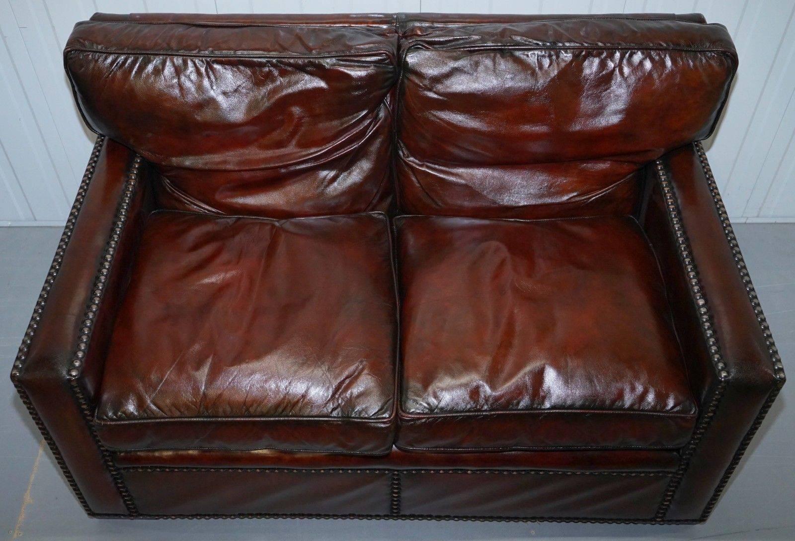 Victorian Restored Vintage Handmade in Chelsea Bordeaux Leather Sofa Part of Huge Suite