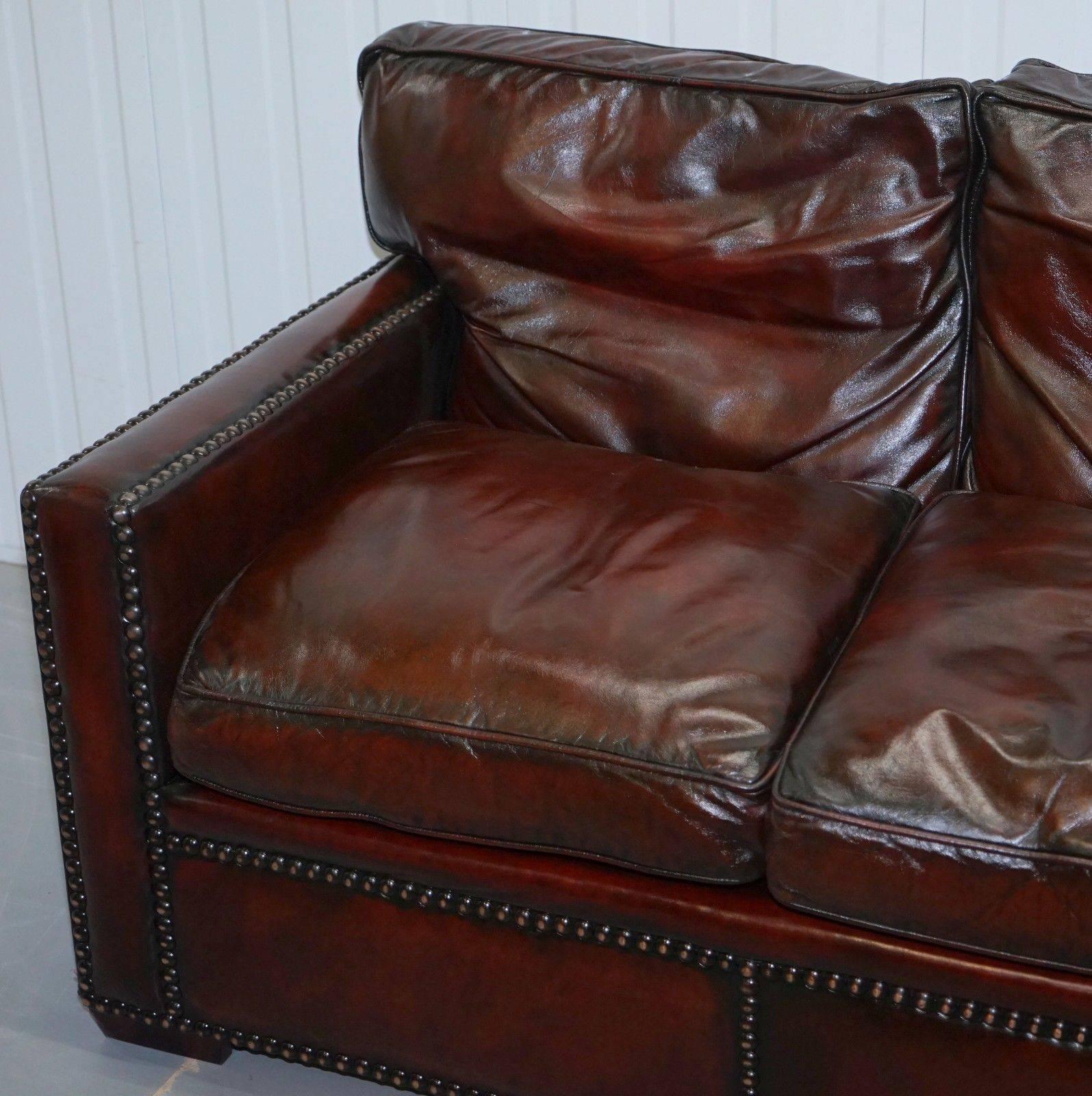 British Restored Vintage Handmade in Chelsea Bordeaux Leather Sofa Part of Huge Suite