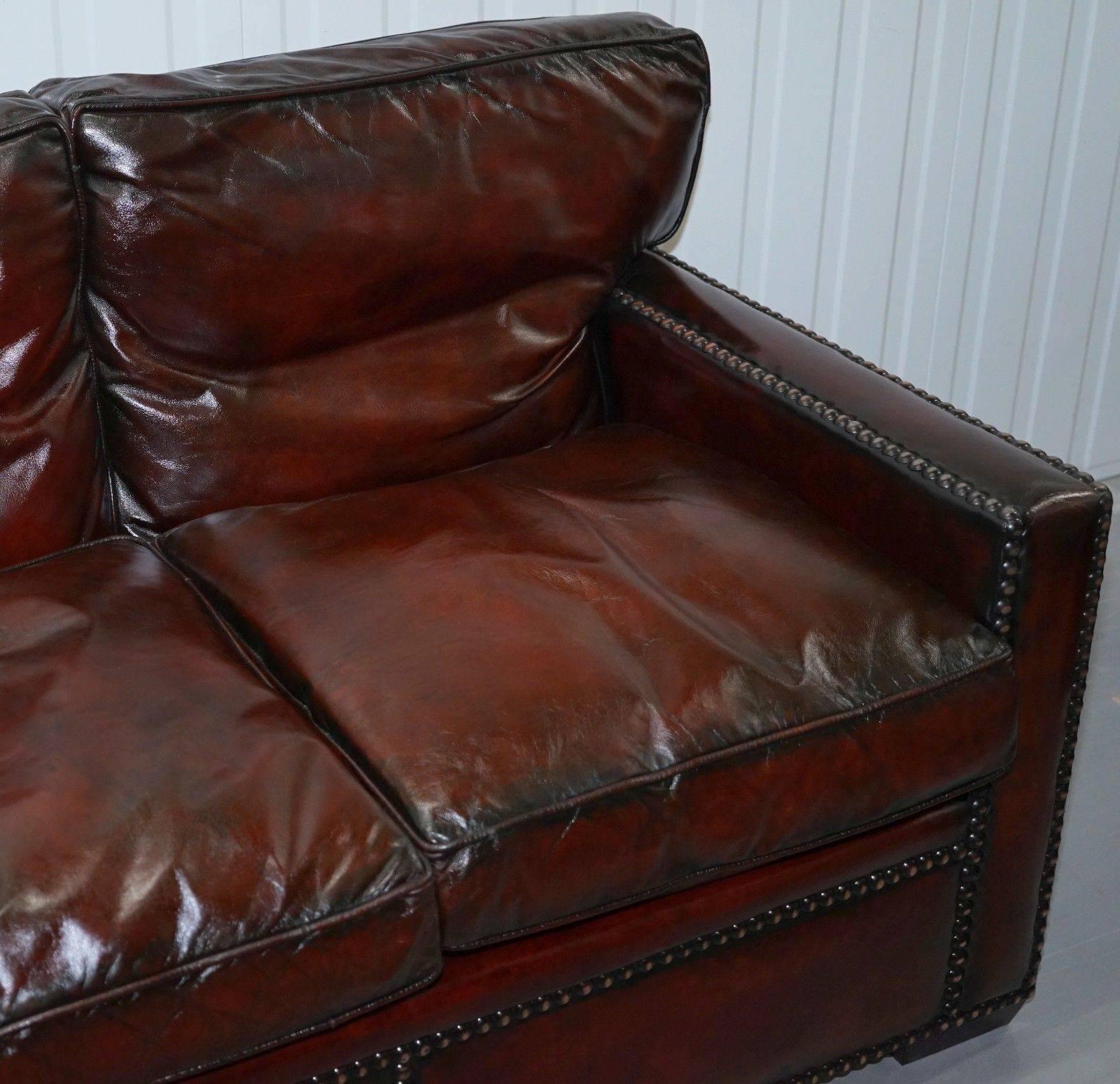 20th Century Restored Vintage Handmade in Chelsea Bordeaux Leather Sofa Part of Huge Suite