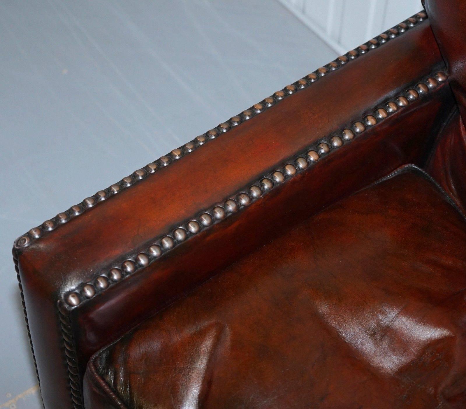 Hand-Crafted Restored Vintage Handmade in Chelsea Bordeaux Leather Sofa Part of Huge Suite