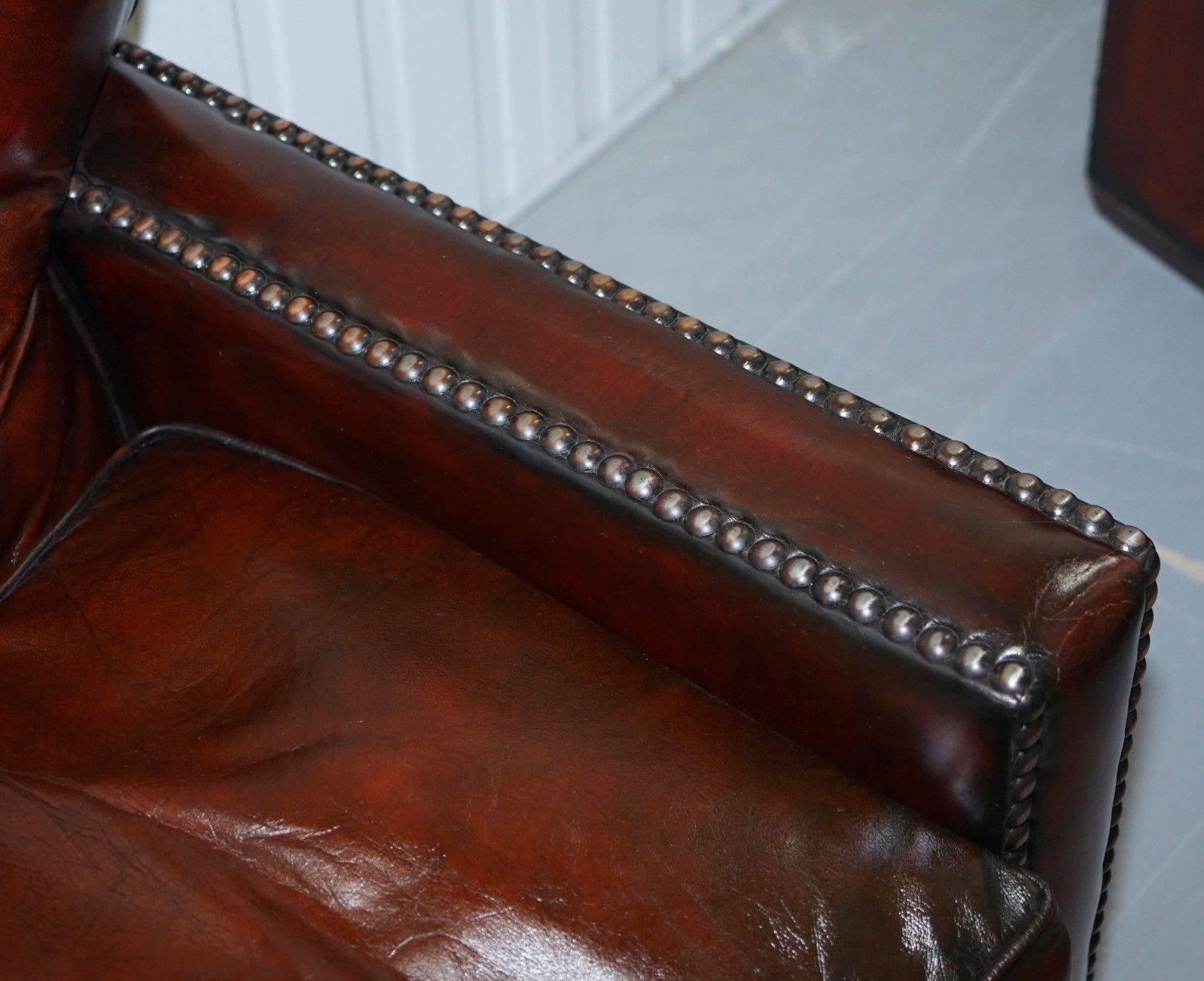 Restored Vintage Handmade in Chelsea Bordeaux Leather Sofa Part of Huge Suite 2
