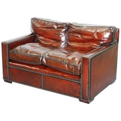 Restored Vintage Handmade in Chelsea Bordeaux Leather Sofa Part of Huge Suite