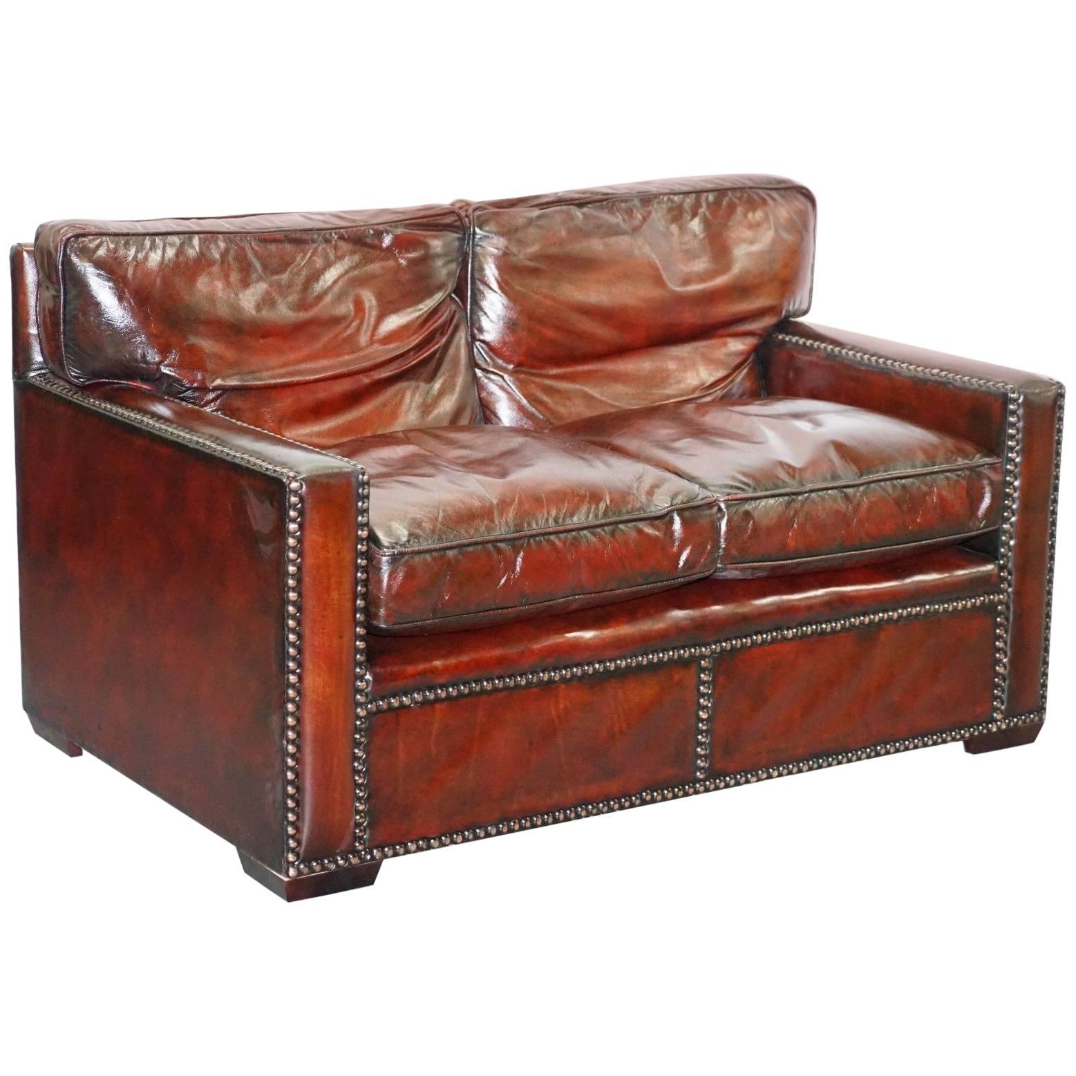 Restored Vintage Handmade in Chelsea Bordeaux Leather Sofa Part of Huge Suite