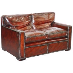 Restored Vintage Handmade in Chelsea Bordeaux Leather Sofa Part of Huge Suite