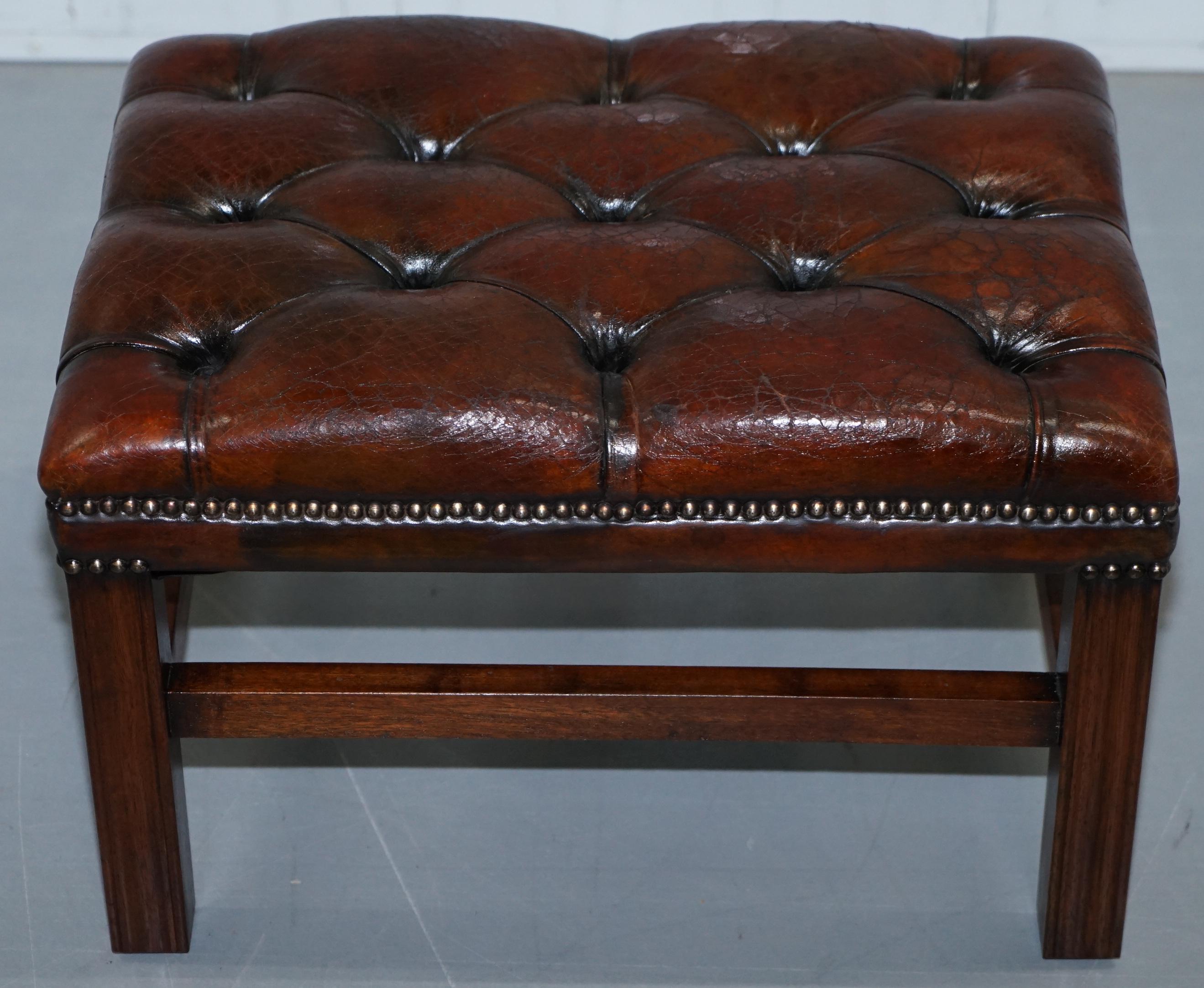 Restored Vintage Handmade in England Chesterfield Wingback Armchair & Footstool 6