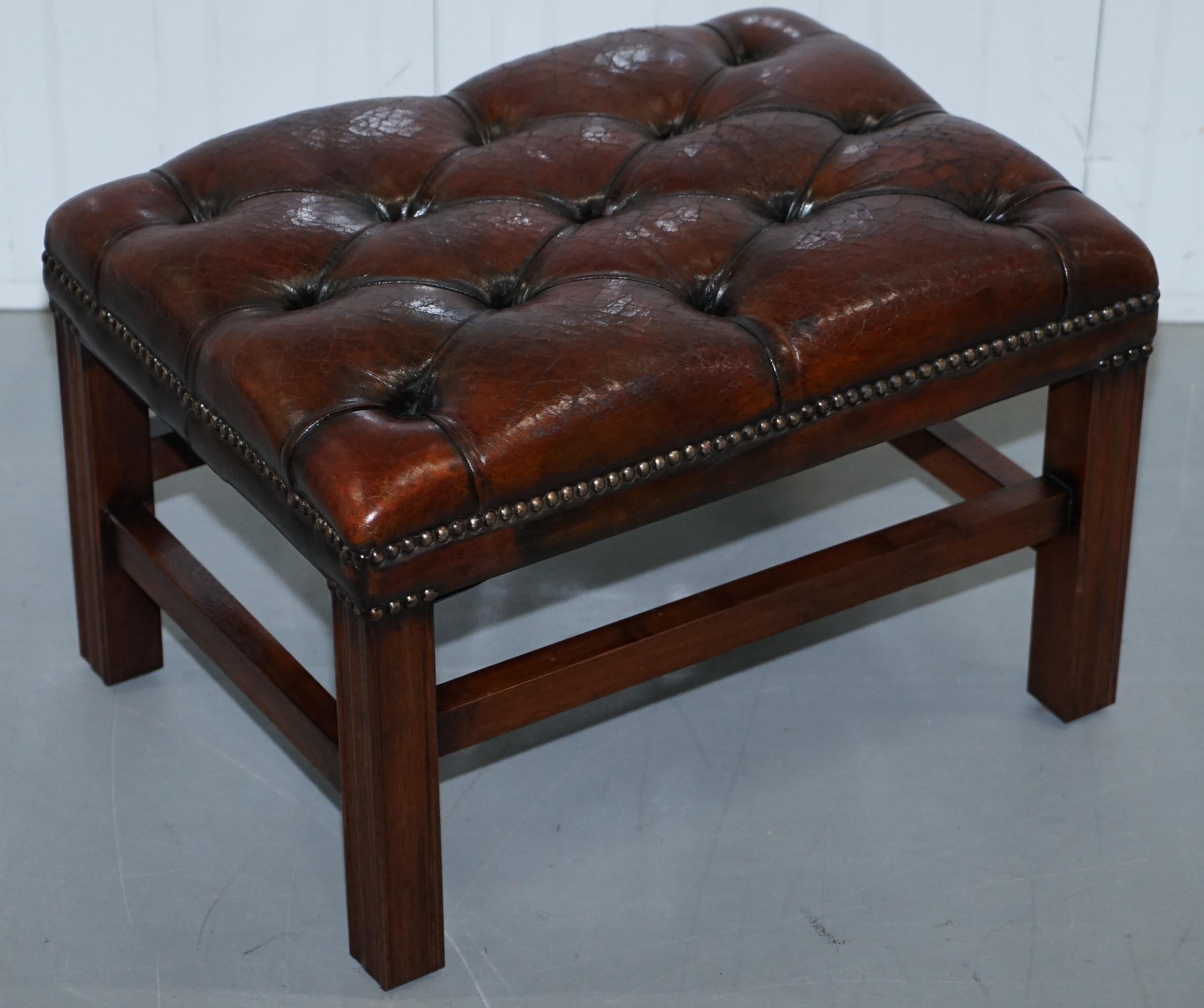 Restored Vintage Handmade in England Chesterfield Wingback Armchair & Footstool 7