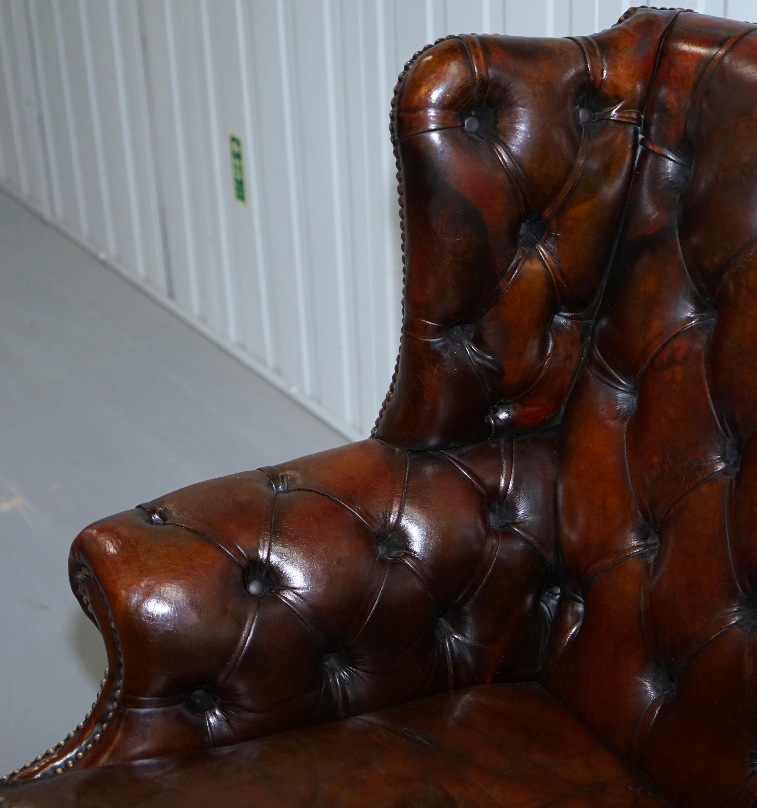 Victorian Restored Vintage Handmade in England Chesterfield Wingback Armchair & Footstool