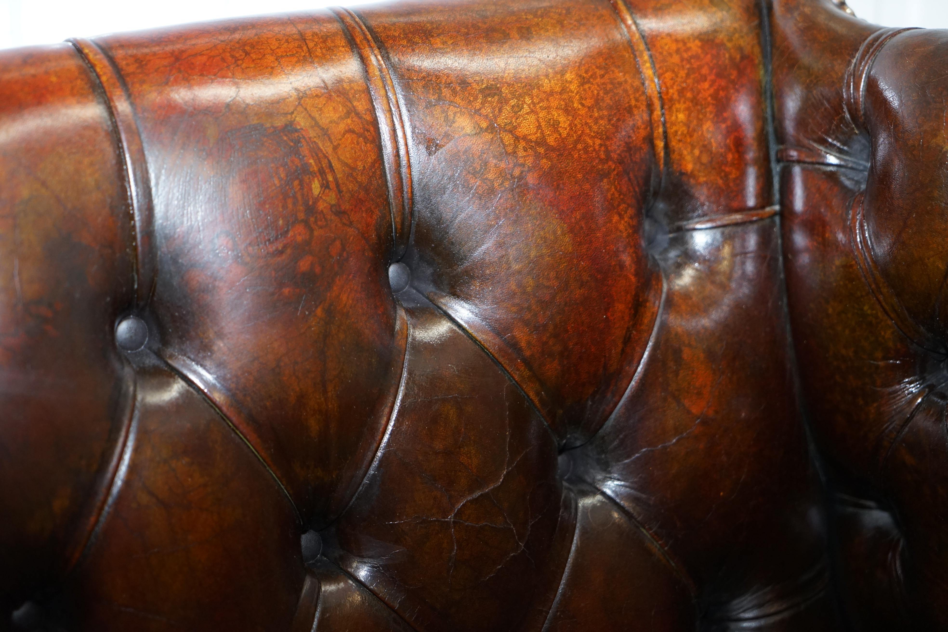 Hand-Crafted Restored Vintage Handmade in England Chesterfield Wingback Armchair & Footstool