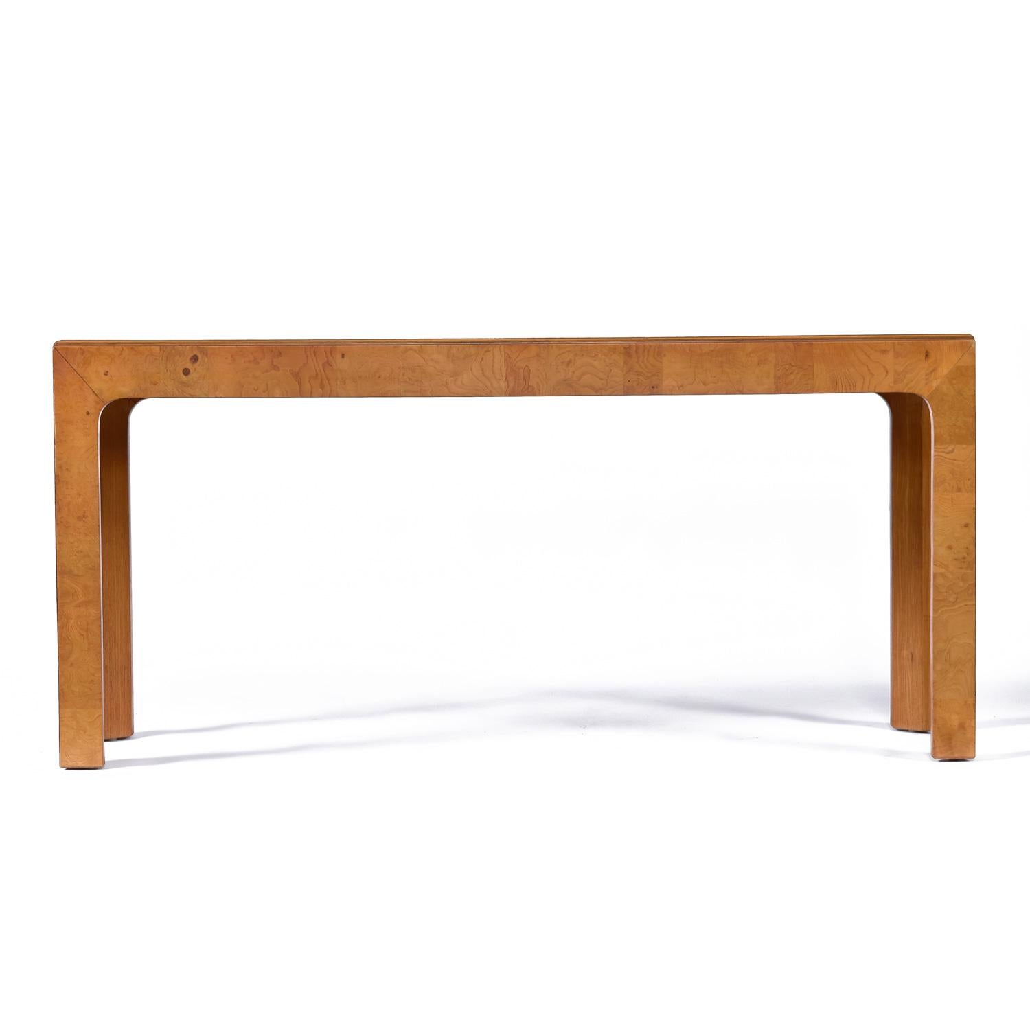 Mid-Century Modern Restored Vintage Henredon Scene Two Burled Olive Parsons Console Sofa Table