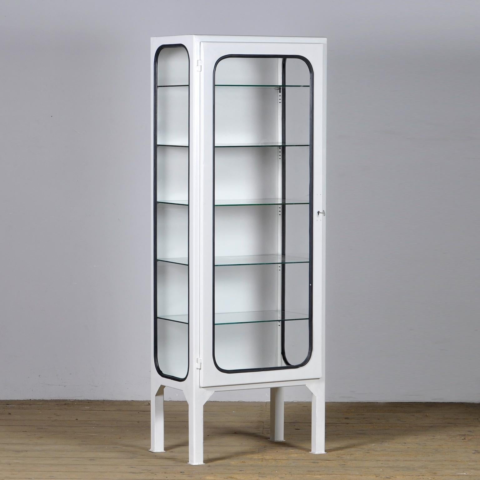 Industrial Restored Vintage Iron And Glass Medical Cabinet, 1970s For Sale