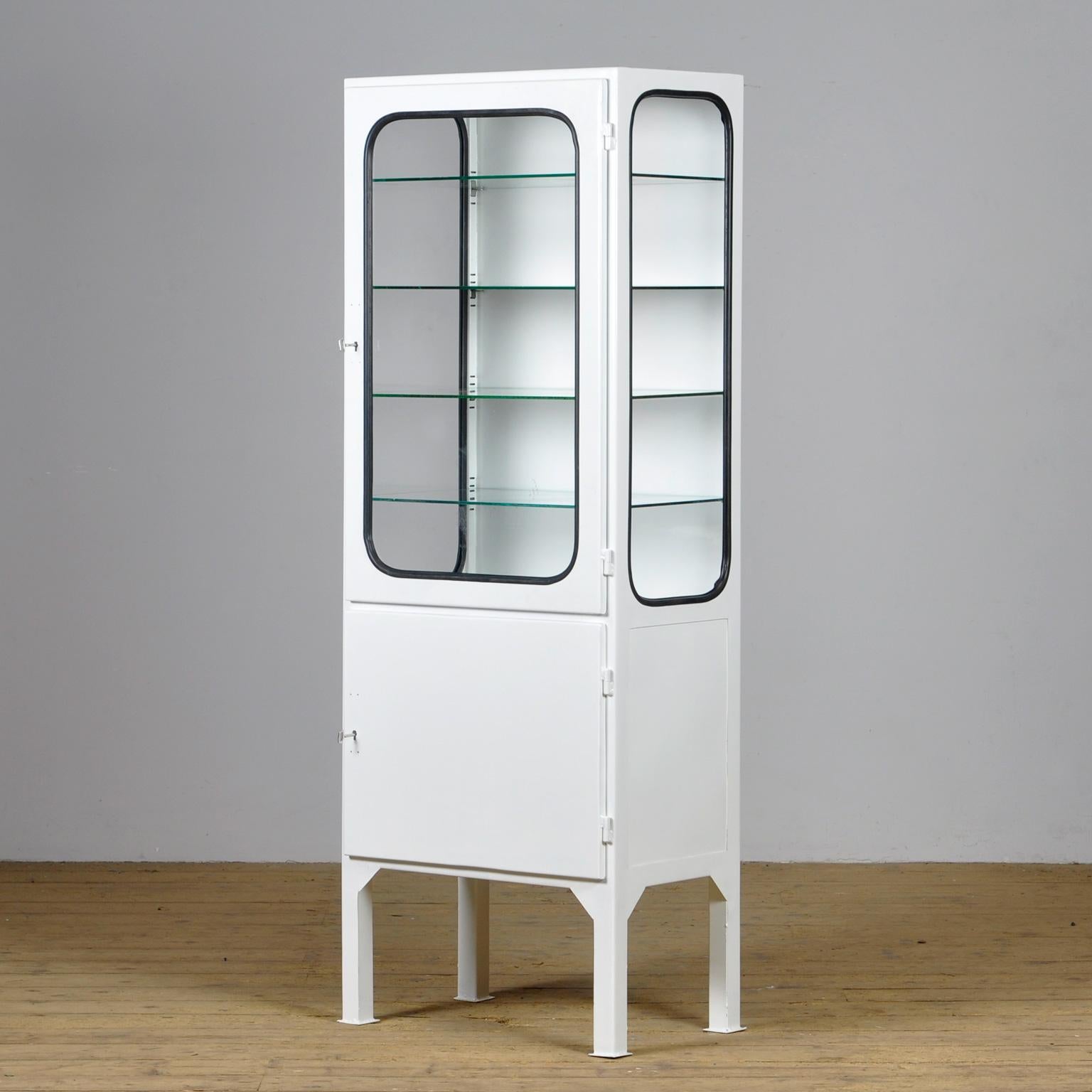 Hungarian Restored Vintage Iron And Glass Medical Cabinet, 1970s