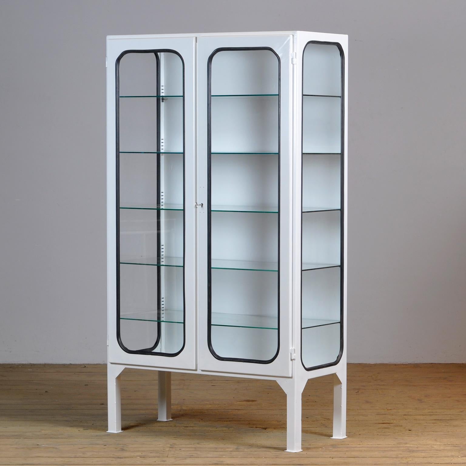 Hungarian Restored Vintage Iron And Glass Medical Cabinet, 1970s