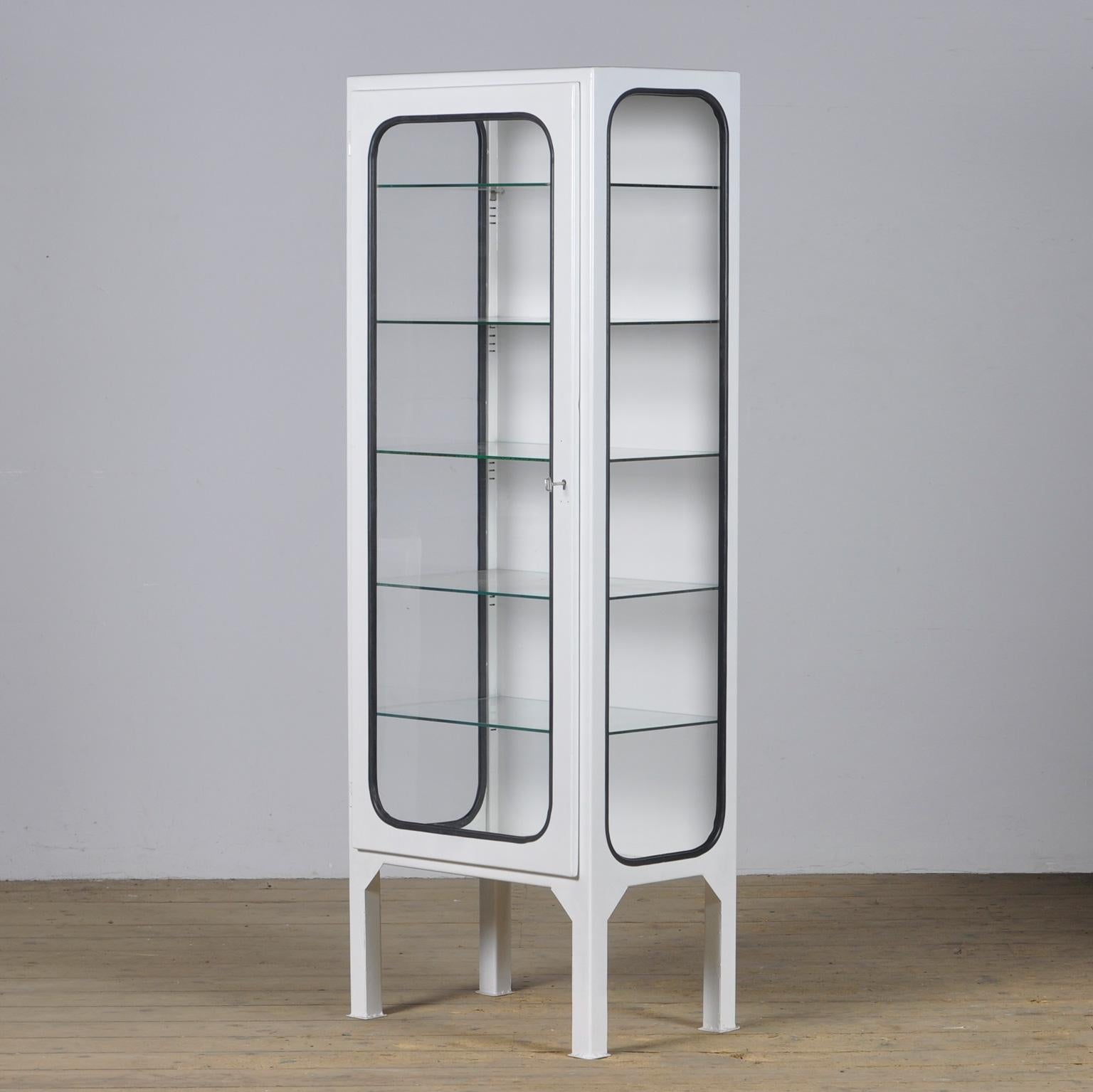 Hungarian Restored Vintage Iron And Glass Medical Cabinet, 1970s For Sale