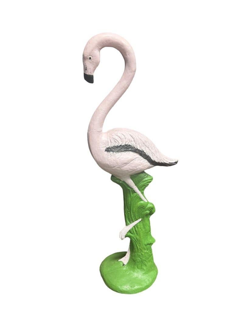 Mid-Century Modern Restored Vintage Life Size Pink Flamingo Statue Full Size For Sale